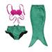 Little Girls Three Pieces Shell Top Bowknot Shorts Mermaid Tail Swimsuit Set