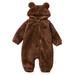 Baby Girls Boys Cute Solid Long Sleeves Cartoon Bear Ears Footed Hooded Zipper Romper Warm Footie Jumpsuit Sleeper Pajamas Outfits Baby Boy Dog Baby Boy Short Romper