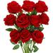 NOGIS 10 Pack Artificial Red Rose Flower Fake Silk Roses with stalk Flowers Bouquet Wedding Party Home Decor(Red)
