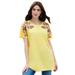 Plus Size Women's Embellished Tunic with Side Slits by Roaman's in Lemon Mist Floral Embellishment (Size 18/20) Long Shirt