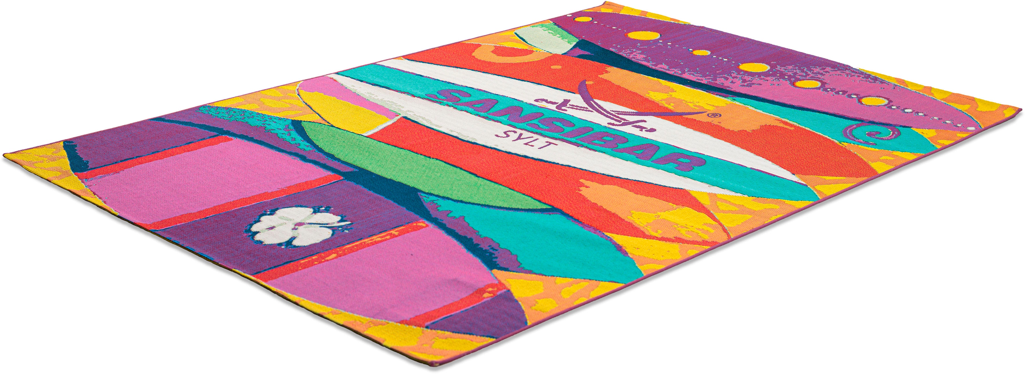 Teppich SANSIBAR "Rantum Beach SA-020", bunt, B:160cm H:5mm L:230cm, Polypropylen, Teppiche, Flachgewebe, modernes Design, Surfboards, In- und Outdoor geeignet Image