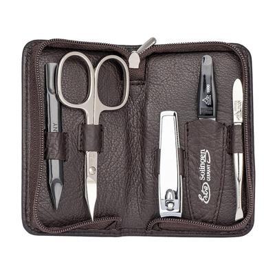 "ERBE - Maniküre Set Reißverschluss-Etui Serie ""Siena"", braun, 5-tlg. Hand- & Nagelpflegesets"