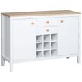 Buffet 2 tiroirs 2 portes porte-bouteilles blanc bois clair