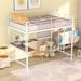 Full Size Loft Bed with Desk and Metal Grid, Metal Loft Bed with Ladder and Full-Length Guardrail for Kids Boys Girls Teens