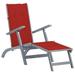 Dcenta Patio Deck Chair with Footrest and Red Cushion Backrest Adjustable Chaise Lounge Chair Acacia Wood Recliner for Poolside Backyard Balcony Garden Outdoor Furniture