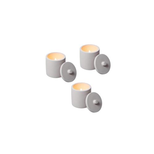 LED Kerzen im Topf mit Deckel Betonoptik Echtwachs H: 10cm weiß 3er Set