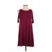 Pull&Bear Casual Dress - A-Line Crew Neck Short sleeves: Burgundy Print Dresses - Women's Size Small