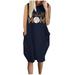 VSSSJ Summer Casual Swing T-Shirt Dresses for Women Round Neck Baseball Printed Trendy Short Mini Dress Loose Sleeveless Knee High Dress with Pockets