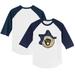 Toddler Tiny Turnip White/Navy Milwaukee Brewers Baseball Bow 3/4-Sleeve Raglan T-Shirt