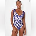 Kate Spade Swim | Kate Spade Zigzag Floral Bow-Strap V-Neck One-Piece | Color: Blue/White | Size: Various