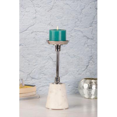 Kerzenständer KAYOOM "Fayya 225", bunt (silberfarben, weiß), B:10cm H:30cm T:10cm Ø:10cm, Aluminium, Marmor, Kerzenhalter, Höhe ca. 30 cm Image