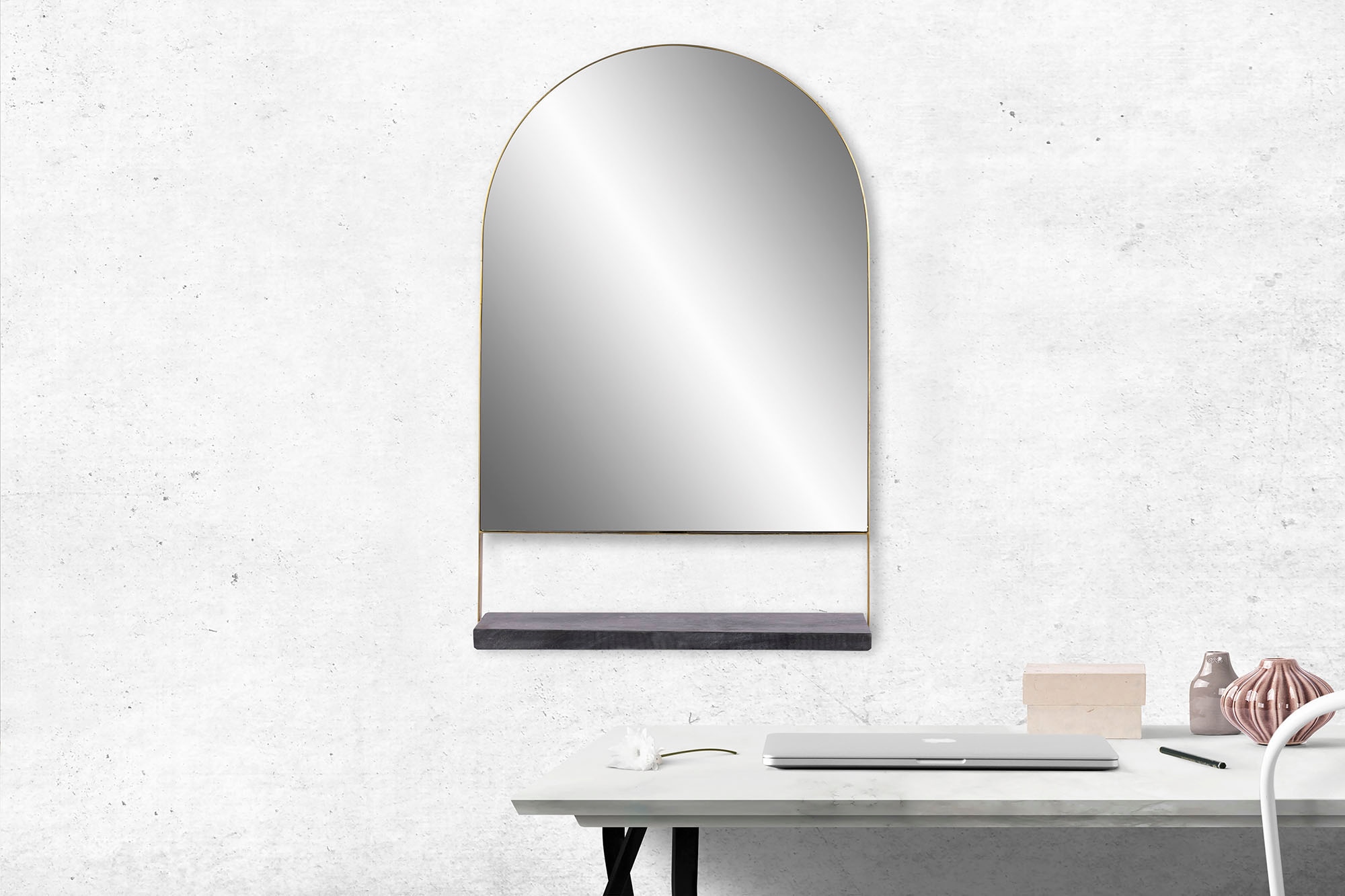 Wandspiegel KAYOOM "Doha 125", schwarz, B:43,5cm H:69cm, Eisen, Marmor, Spiegelglas, Spiegel, Wandspiegel