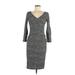 Michael Kors Collection Casual Dress - Sheath V Neck 3/4 sleeves: Gray Animal Print Dresses - Women's Size 6 - Print Wash