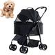 Travel Pet Stroller for Dogs, Cats, One-Click Fold Jogger Pushchair with 4 Wheels and Removable Carrier for Small Medium Dogs Cats,Black