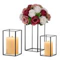 Black Lanterns for Living Room: Hewory Set of 3 Glass Hurricane Candle Holder for Pillar Candles, Decorative Candle Lanterns Indoor Centerpieces for Dining Table