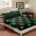 Marijuana Leaf Bedding Set 3pcs for Kids Boys Teens Cannabis Leaf Sheet Set Green Tree Leaves Weed Fitted Sheet Microfiber Bed Sheet Set (1 Fitted Sheet + 2 Pillow Cases) King Size