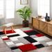 Grey 7'10" x 10' Modern Light Gray/Onyx Black/Dark Red/Gray/Dark Gray Area Rug - Hauteloom