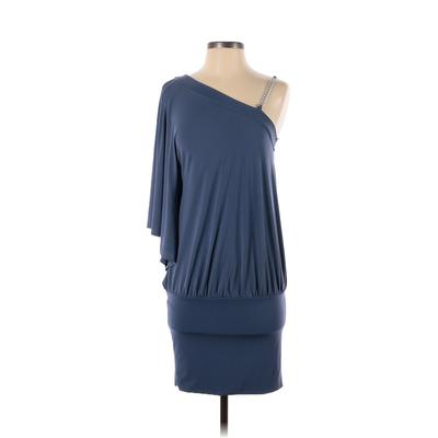 Venus Casual Dress - DropWaist V Neck 3/4 sleeves: Blue Print Dresses - Women's Size X-Small