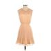 Pinky Casual Dress - A-Line Crew Neck Sleeveless: Tan Print Dresses - Women's Size Small