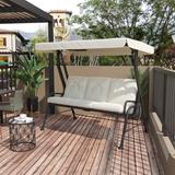 Outsunny Outdoor Patio Porch Swing Bench with Included Adjustable Shade Awning & Comfort Padded Seating for Three People