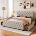 Full Size Upholstered Platform Bed Frame with Four Drawers,Button Tufted Headboard and Footboard