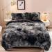 Fluffy Shaggy Comforter Set with 2 Pillowcases Queen Tie Dyed Black