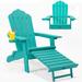 Folding Adirondack Chair Outdoor Fire Pit Chairs with Pull-out Ottoman
