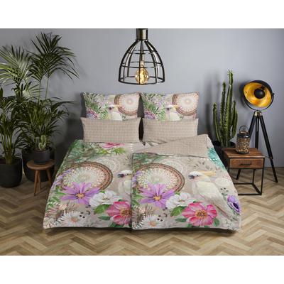 Wendebettwäsche HIP "Indah", beige (sand), B/L: 155cm x 220cm, , Satin, B/L: 80cm x 80cm, Satin, Obermaterial: 100% Baumwolle, Bettwäsche, Mako-Satin, 135x200, Reißverschluss, Wende, Blumen, Tropisch, Sand Image