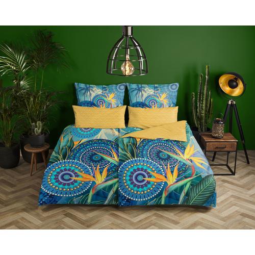 „Wendebettwäsche HIP „“Novia““ Bettwäsche Gr. B/L: 135 cm x 200 cm (1 St.), B/L: 80 cm x 80 cm (1 St.), Satin, blau Satin-Bettwäsche mit Mandalas“
