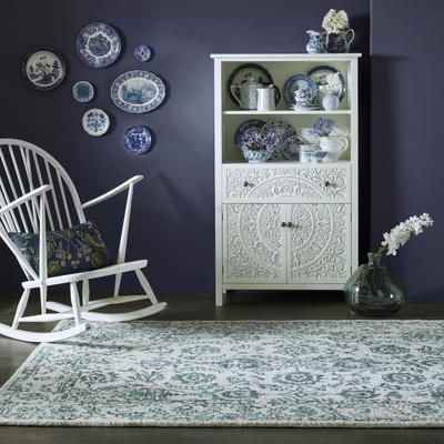 Wollteppich FLAIR RUGS "Yasmin mit Blumenmuster", blau, B:160cm H:10mm L:230cm, Wolle, Teppiche, Handgearbeitet Image
