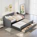 Twin Size Upholstered Daybed with Trundle and 3 Drawers, Solid Wood Sofa Bed Frame with Swooping Arms, No Box Spring Needed