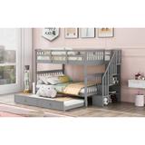 Full-Over-Full Bunk Bed with Trundle & Stairway Storage, Wood Bunk Bed w/ Guardrail for Bedroom, Dorm, Can Separated into 2 Beds