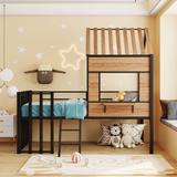 Twin Size Metal Loft Bed with Roof, Window, Steel Bedframe with Guardrail and Ladder for Kids Bedroom, House-Shaped Design