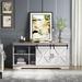 Evelynn Wood Farmhouse TV Stand for 65 Inch TV Sliding Barn Doors Grey White