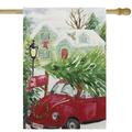 Northlight Red Car and Christmas Tree Outdoor House Flag 20 x 48