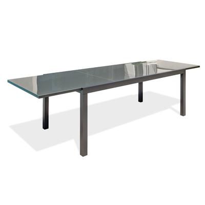 Table de jardin 12 places en aluminium anthracite et plateau verre