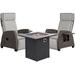 Grand Patio 2-Person Recliner Wicker Chairs with Steel Fire Pit Table Griege