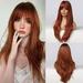 MoBeauty 28 Red Brown Dark Root Synthetic Long Wavy Wigs with Bangs Colored Fiber Hair Cosplay Wigs for White Women