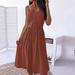 QWZNDZGR Spring And Summer New Style Solid Color Button Dress Medium Length Dress Sexy Waist Strap Large Size Dress