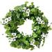 16 Artificial Greenery Wreath Green Leaves White Flower Wreath Three Leaf Clover Wreath Artificial Green Leaves Wreath with White Chrysanthemum for Wall Window Outdoor Indoor Home Decor