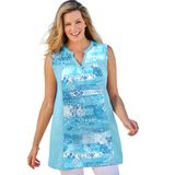 Plus Size Women's Sleeveless Notch-Neck Tunic by Woman Within in Azure Stencil Bandana (Size 30/32)