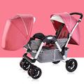 Twin Baby Pram Stroller,Double Infant Stroller Lightweight Side by Side Stroller,Baby Stroller Twins-Cozy Compact Twin Stroller,Oversized Canopy,Double Seat Tandem Stroller (Color : Pink)