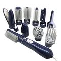MagiDeal Hot Air Brush Styler Straightening Styling for 10 Brush Attachments 10 in 1 UK Adapter Detachable Combing Hair Dryer Brush, Blue