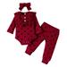 ZHAGHMIN Girls Two Piece Outfits Baby Girls Two-Piece Set Heart Print Ribbed Bow Romper Tops+ Pants Headband Outfits Clothes 3Pcs Set Blanket Girl With Headband Baby Girl Registry Must Haves Outfits