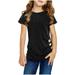 ZHAGHMIN Girls Short Sleeve Tunic Tees Knot Tunic Button Short Girls Sleeve Tshirt Casual Tops Front Blouse Tee Kids Girls Tops Toddler Rainbow Clothes 4T Girl Excision Girls Plane Shirts Sequin Lon