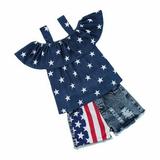 ZHAGHMIN Crop Tank Tops And Shorts for Girls Children S Clothing Europe And The United States Independence Day Suit Summer Girls Star Denim Camisole Shorts Two Piece Set Mommy Blanket Baby Girl Summ