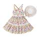 TAIAOJING Toddler Girl Dress Child Sleeveless Floral Prints Summer Beach Sundress Party Princess Dresses And Hat Cute Dresses 4-5 Years