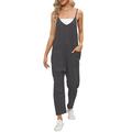 adviicd Cotton Jumpsuits For Women Women s Solid Color V Neck Jumpsuits Half Sleeve Long Rompers Beam Foot Baggy Overalls Pants Black L