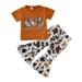 ZHAGHMIN Girl Summer 2 Piece Outfits Wide Leg Pant Toddler Girls Short Sleeve Cartoon Cow Printed T Shirt Pullover Tops Bell Bottoms Pants Kids Outfits Blanket With Matching Headband Baby Girl Ruffl
