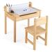 Toddler Multifunctional Activity Table and Chair Set with Paper Roll Holder-Natural - Natural